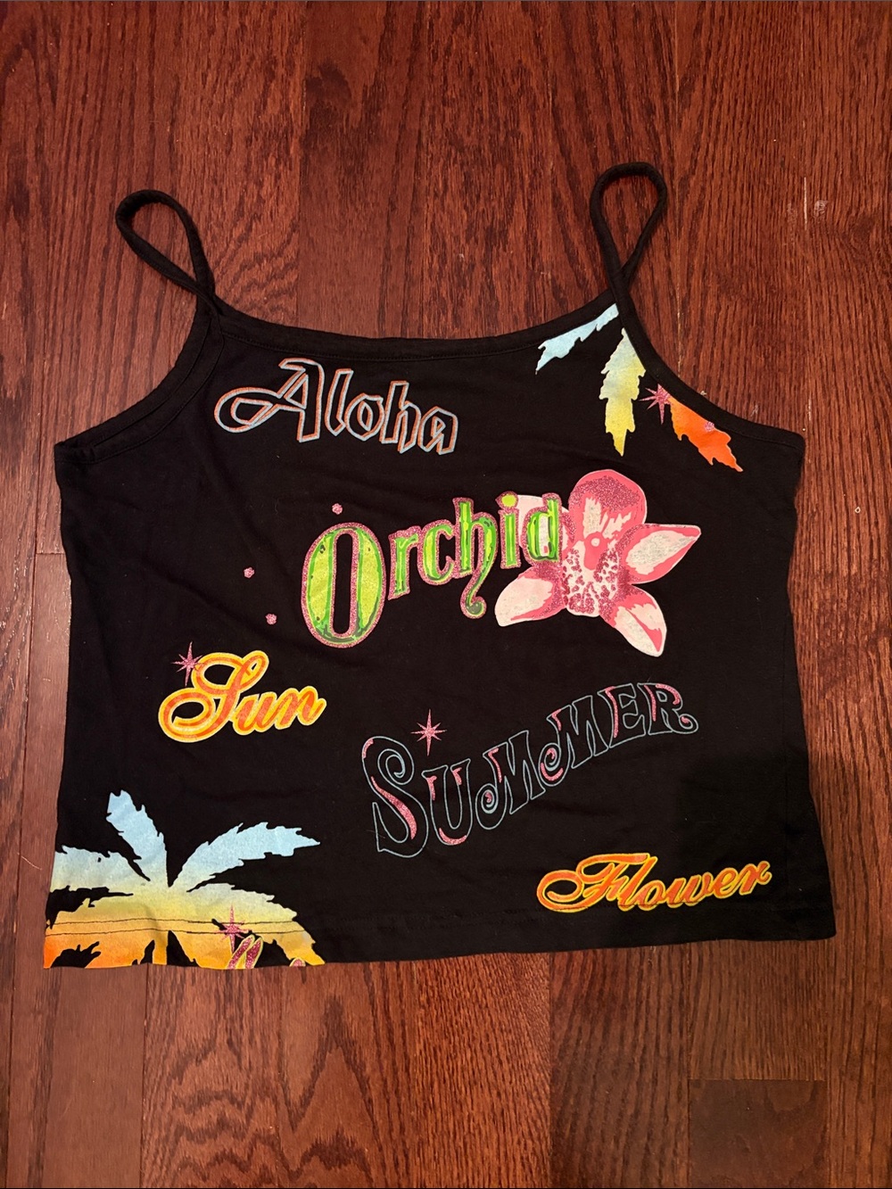 Vintage Y2K Black Graphic Orchid Summer Tank Top